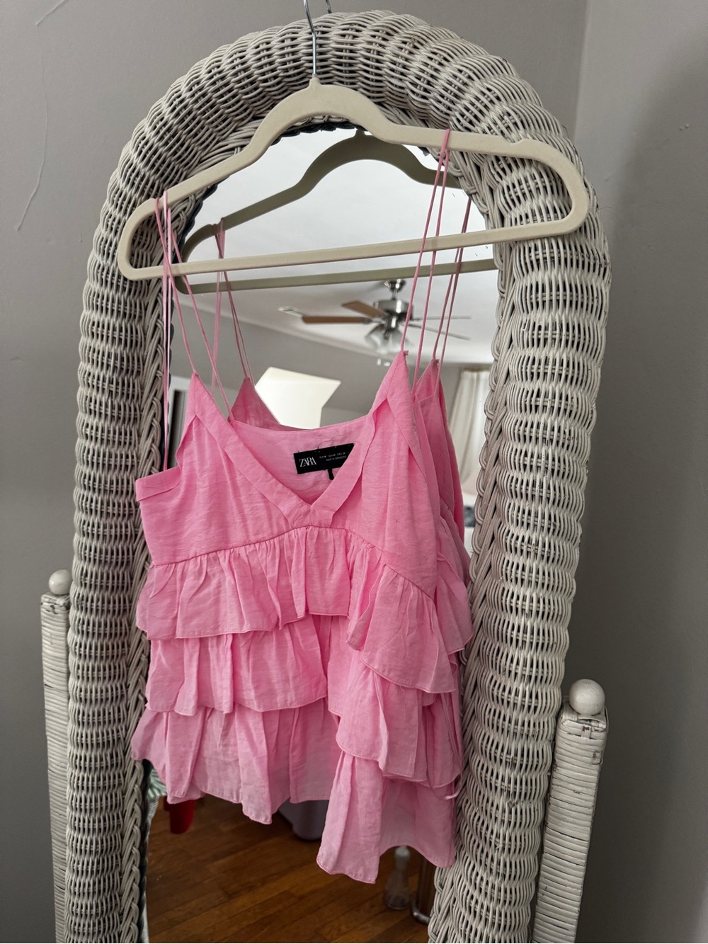 Zara Pink Layered Ruffle Camisole with Spaghetti Straps - Picture 1 of 2